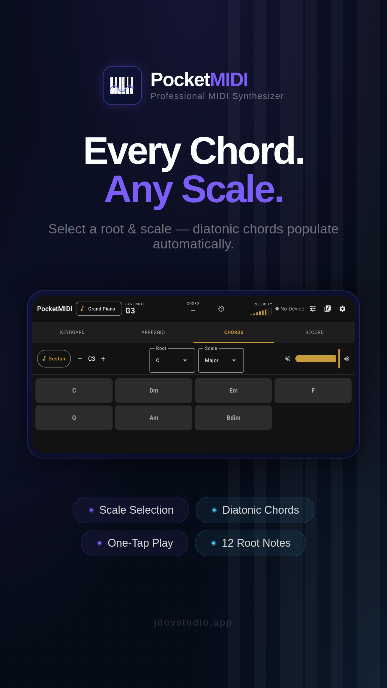 Diatonic chord pads with scale selector