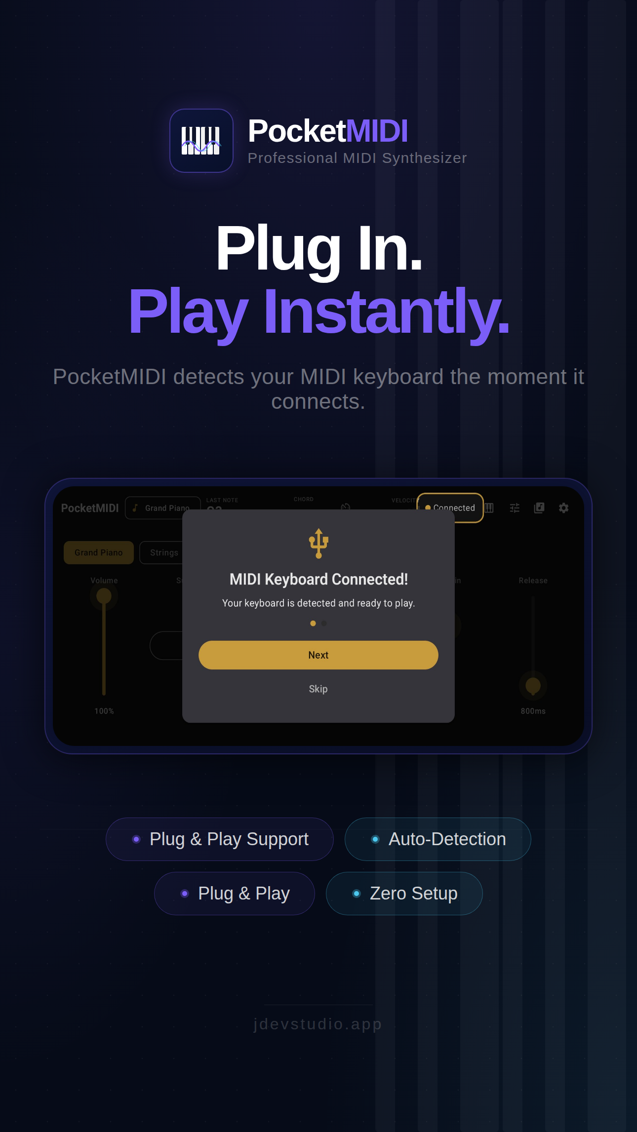 USB MIDI keyboard plug and play auto-detection