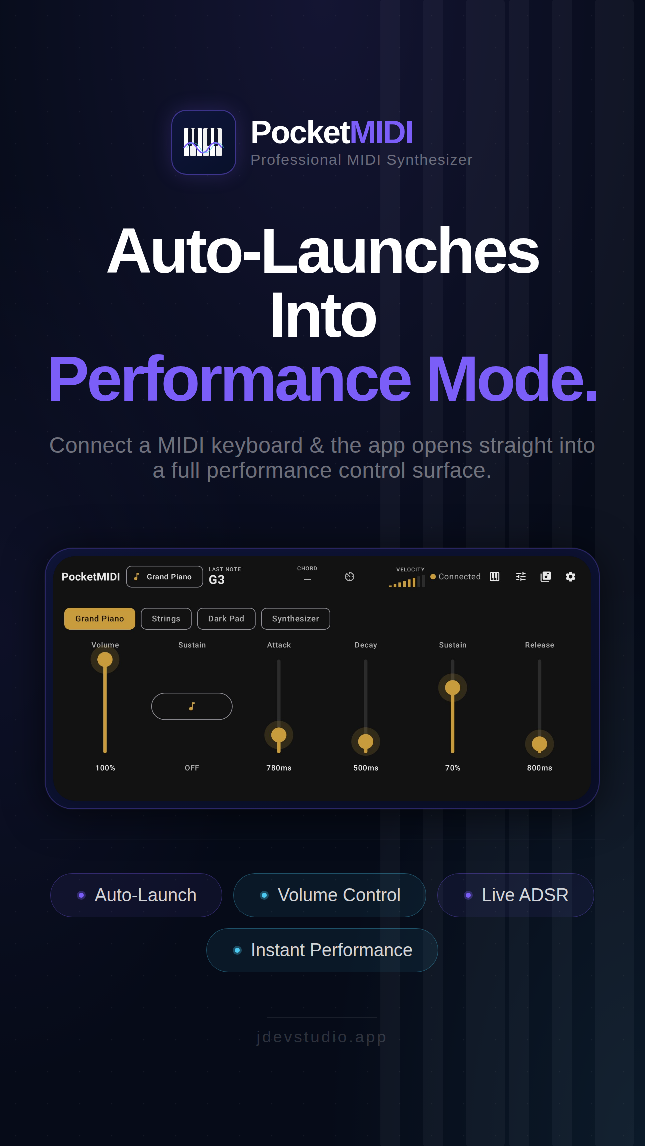 Auto-launch performance mode with ADSR controls